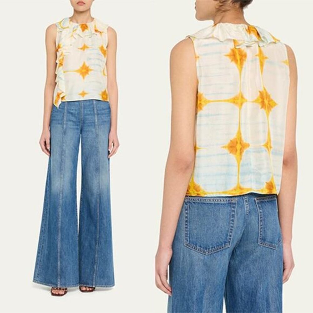 NEW Ulla Johnson Nya Silk Sleeveless Keyhole Crew-Neckline Top Dawn Size: 6